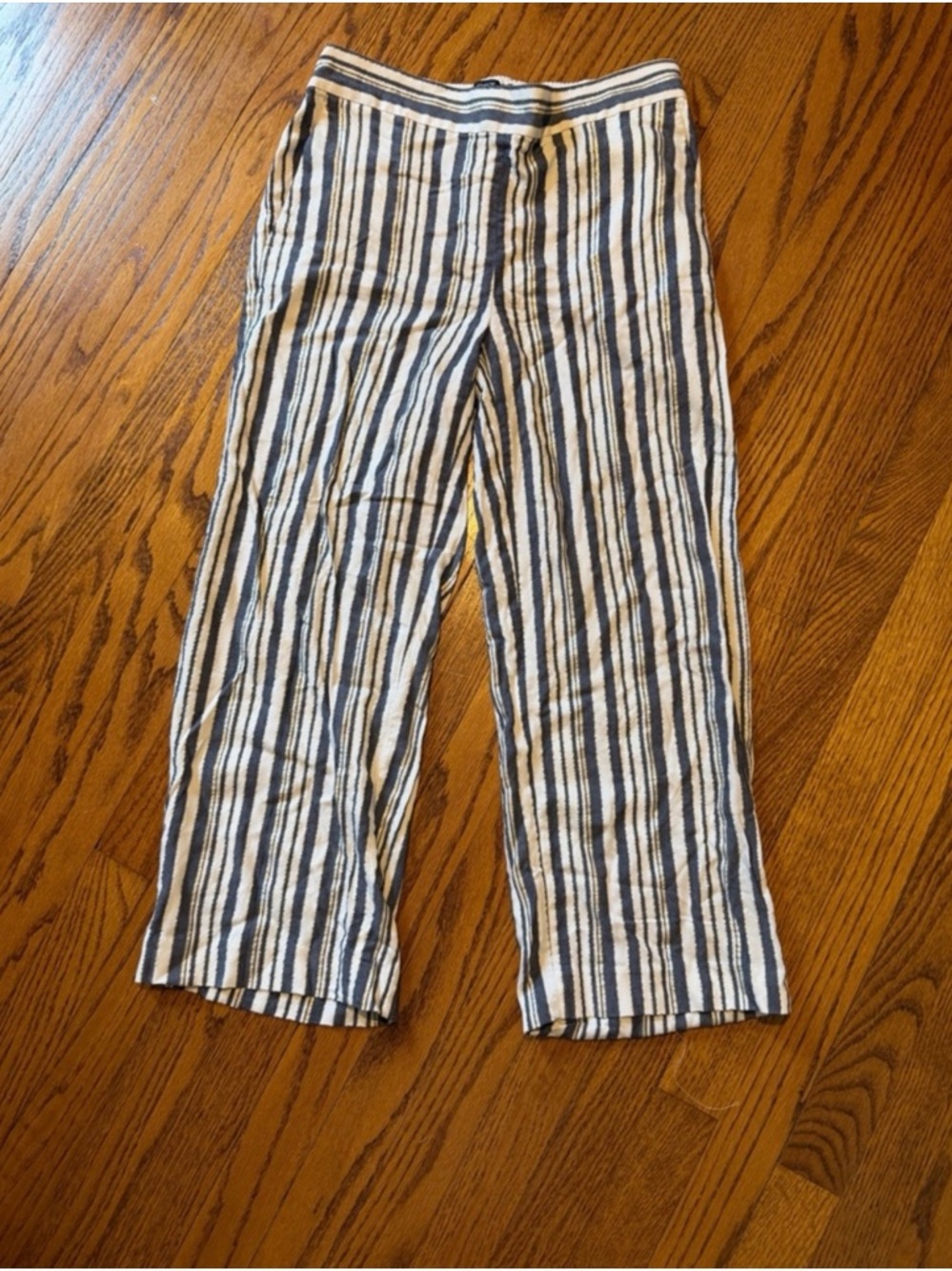 Loft Stripped Elastic Waist Cropped Pants - Size Small